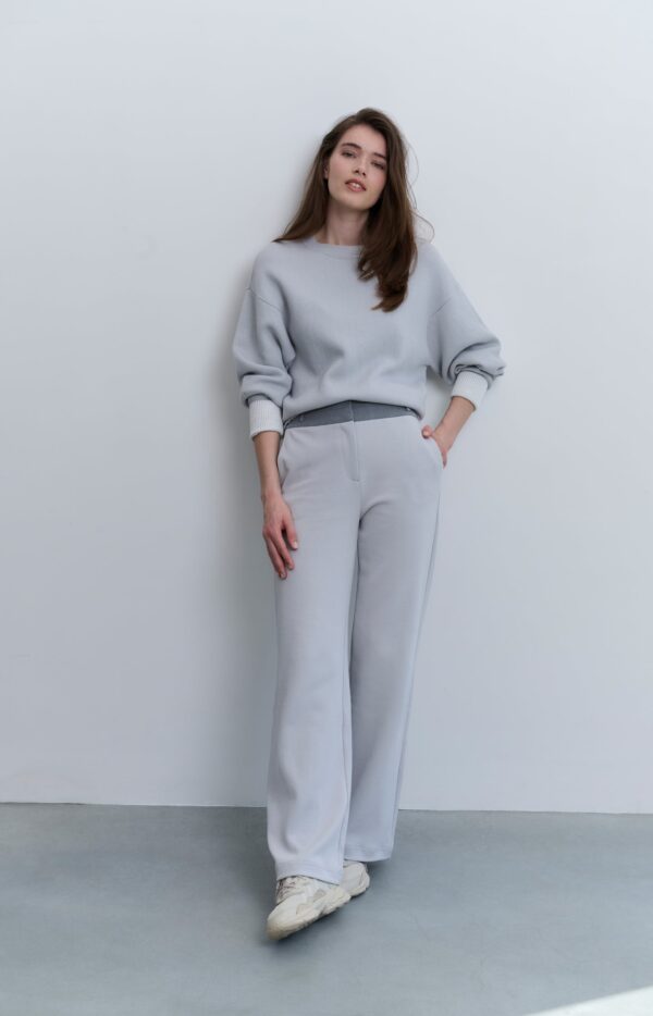 Jersey Trousers with Wide Leg & Contrasting Waistband